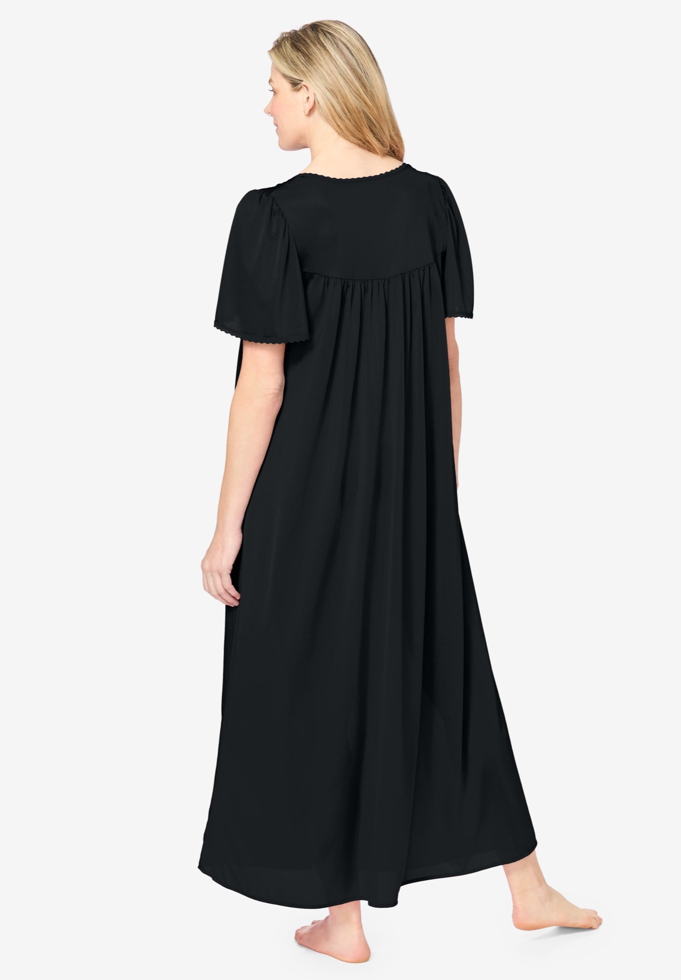 Long Silky Lace-Trim Gown image number 1