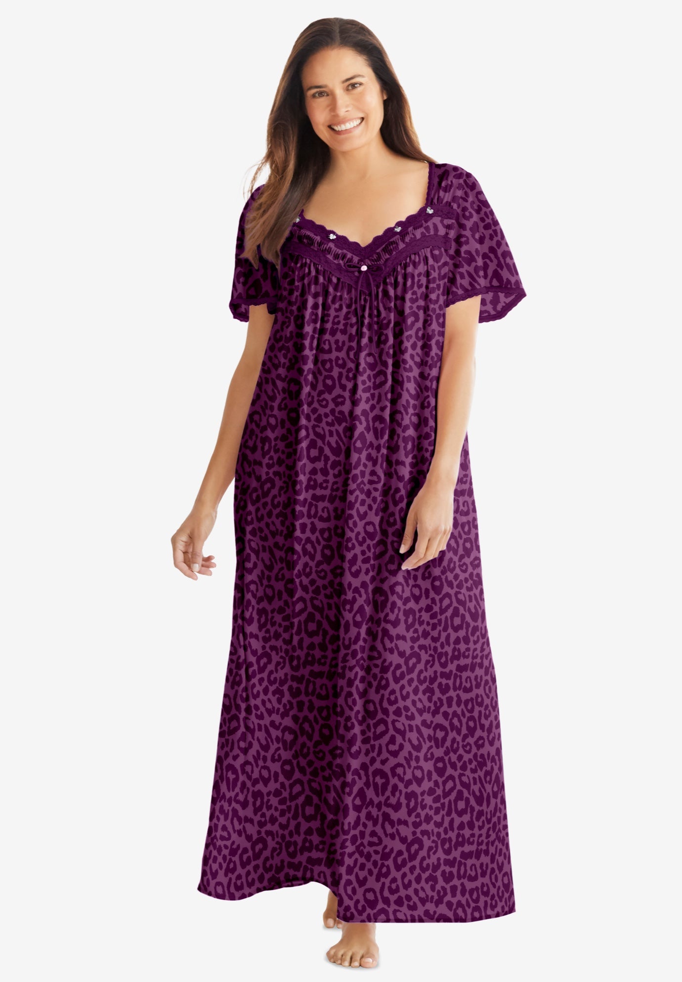 Long Silky Lace-Trim Gown image number 0