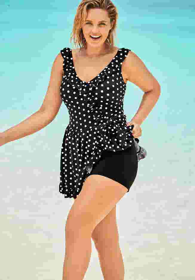 Faux-Wrap Swim Dress image number 3