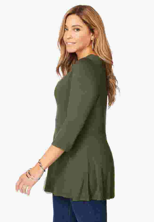 Stretch Knit Henley Notch Babydoll Tunic image number 2