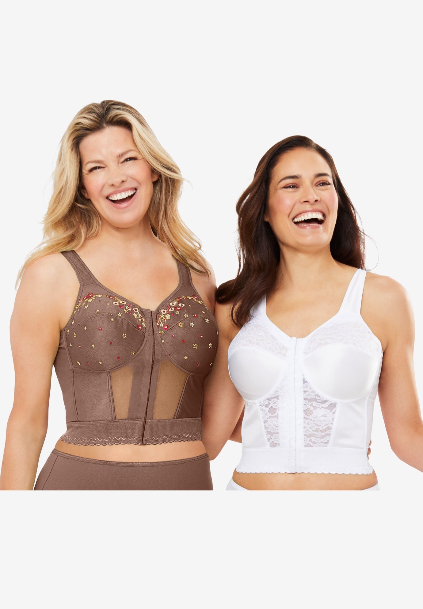 Embroidered Front-Close Longline Posture Bra image number 0