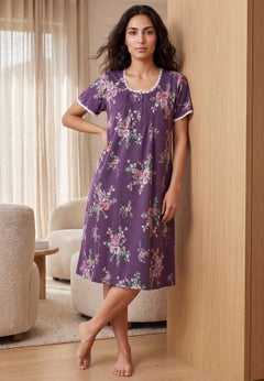 Short Pintuck Knit Gown