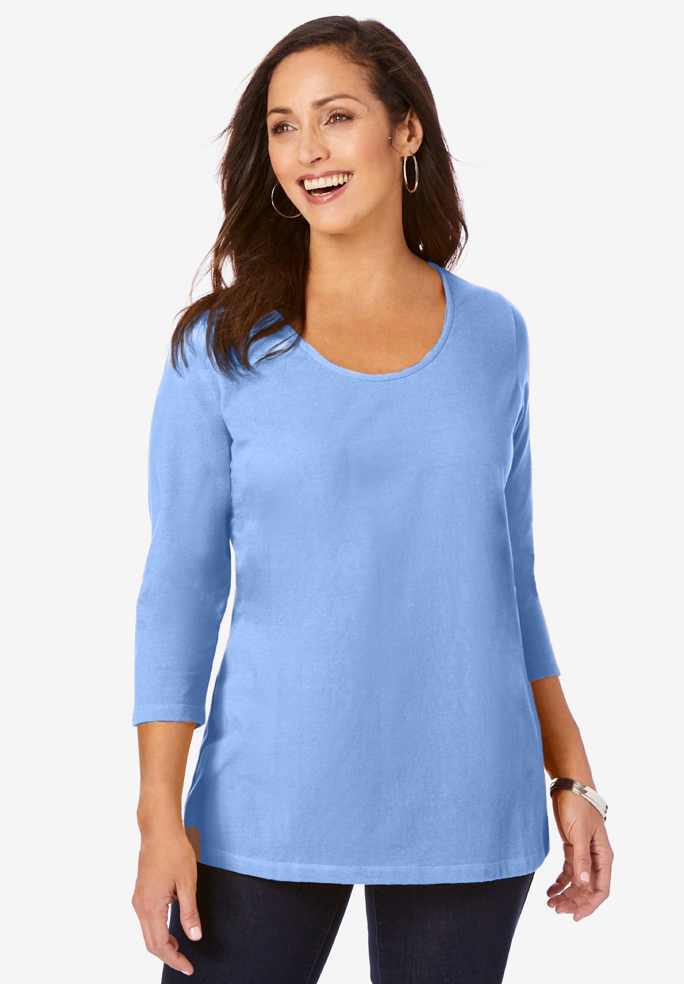 Stretch Cotton Scoop Neck Tee image number 0