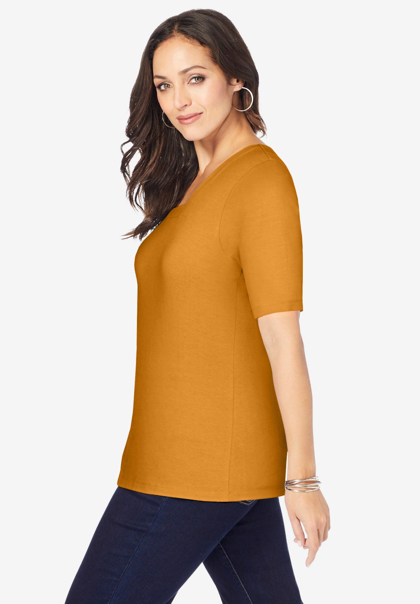 Stretch Cotton Square Neck Tee image number 1