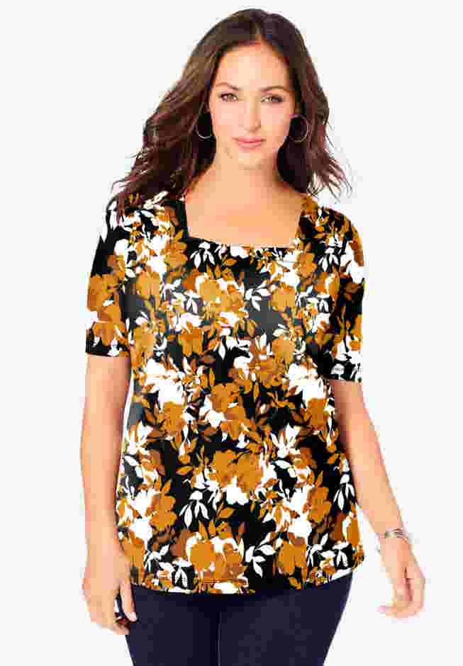 Stretch Cotton Square Neck Tee image number 0