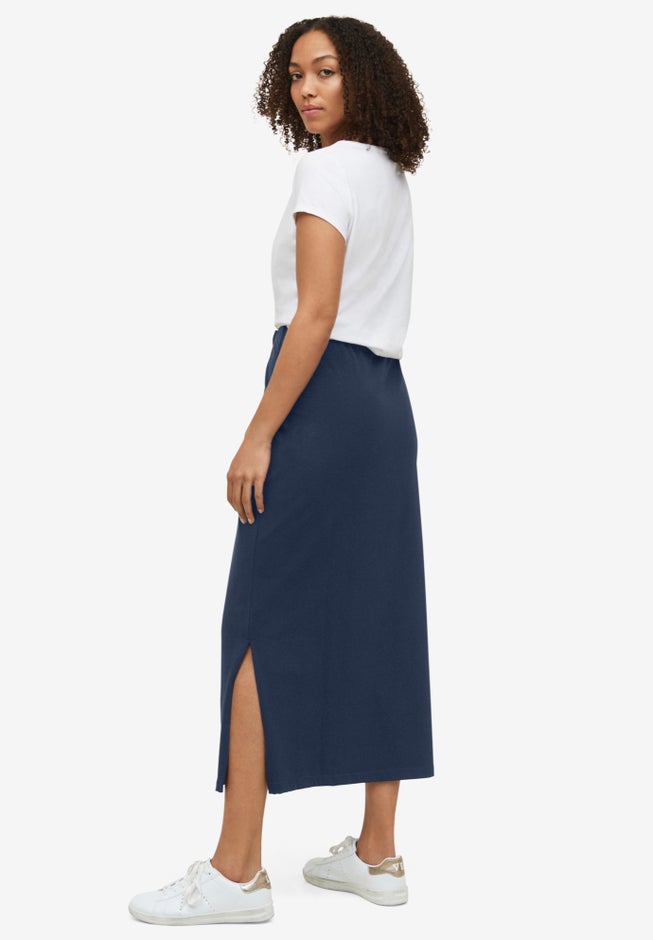 Stretch Jersey A-Line Elastic Waistband Maxi Skirt image number 1