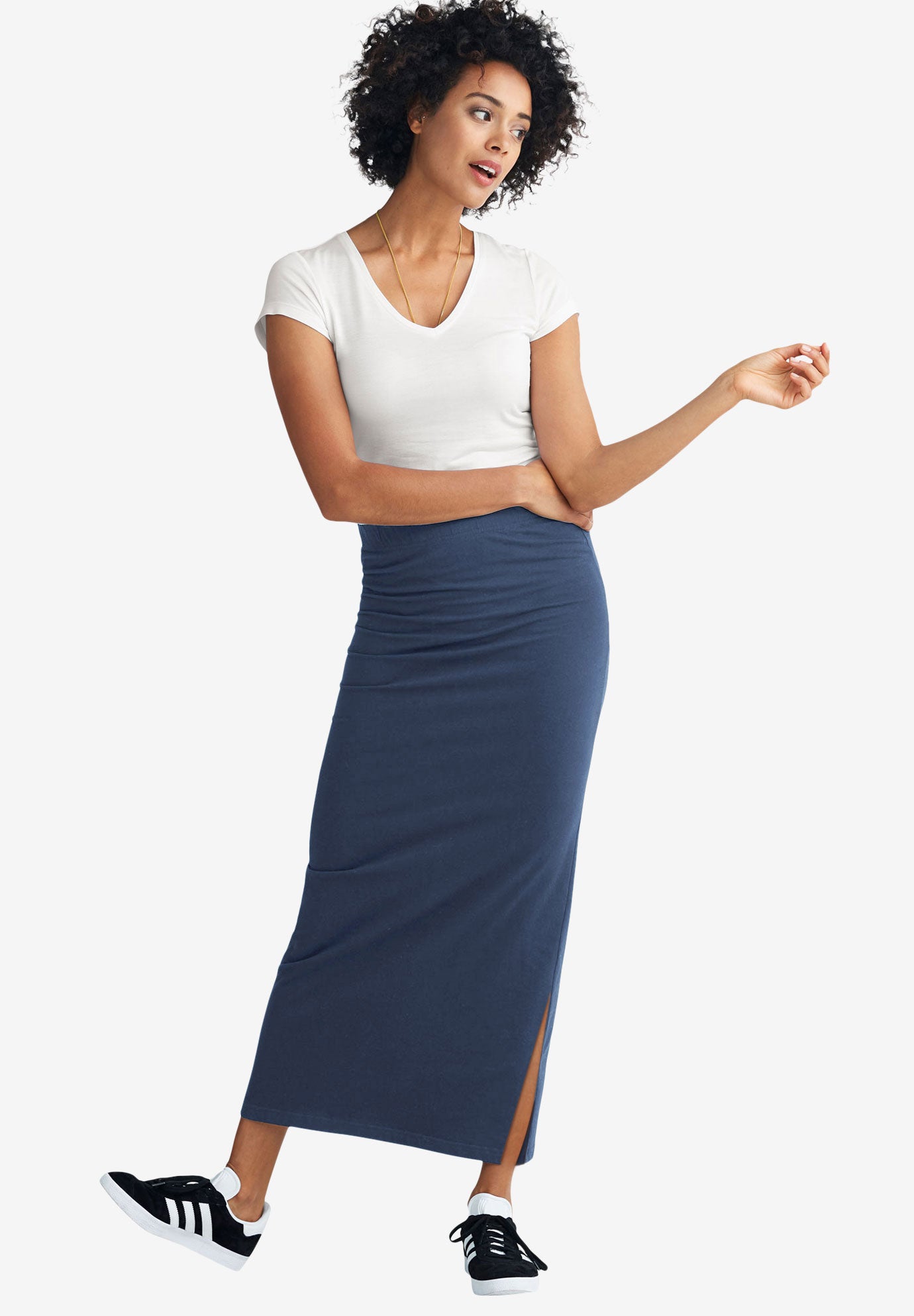 Stretch Jersey A-Line Elastic Waistband Maxi Skirt image number 0