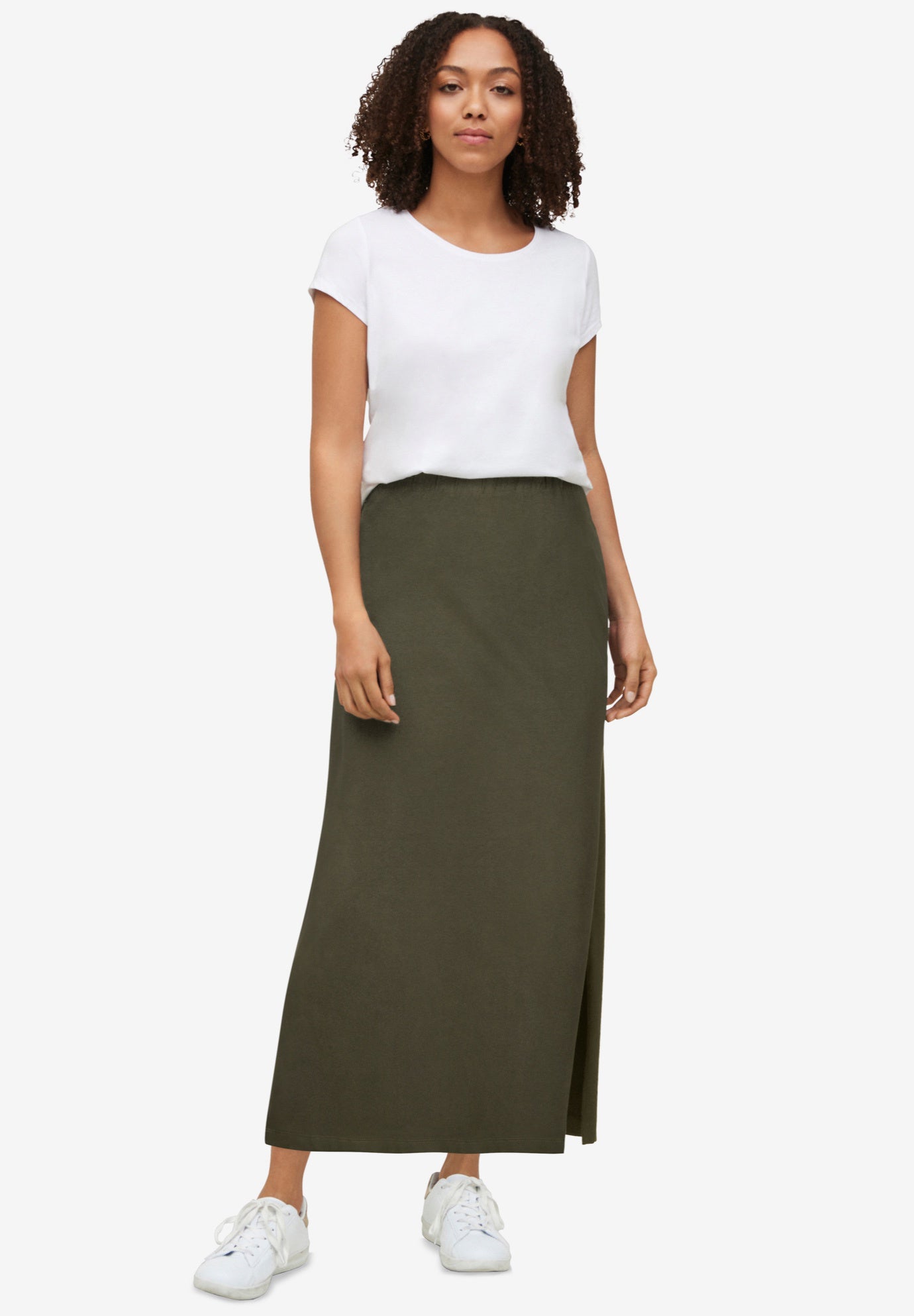 Cotton Spandex Pull On A Line Maxi Skirt image number 0