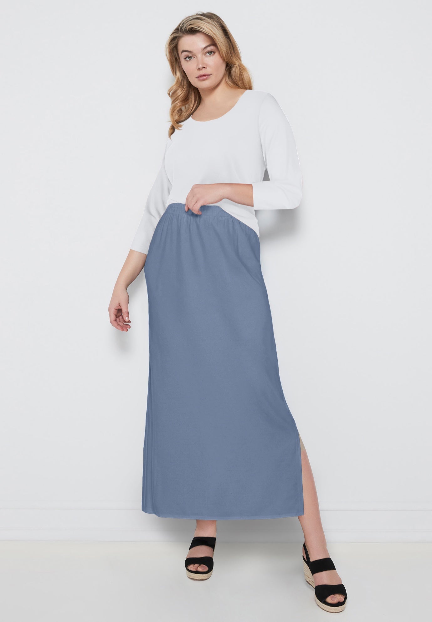 Stretch Jersey A-Line Elastic Waistband Maxi Skirt image number 0