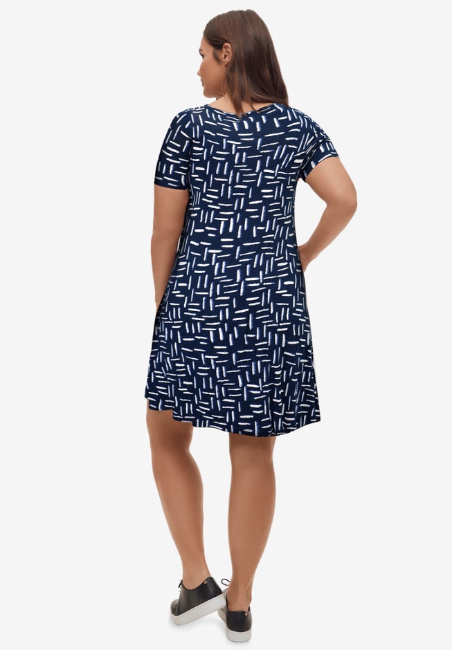Short Sleeve A-Line Knit Dress image number 1