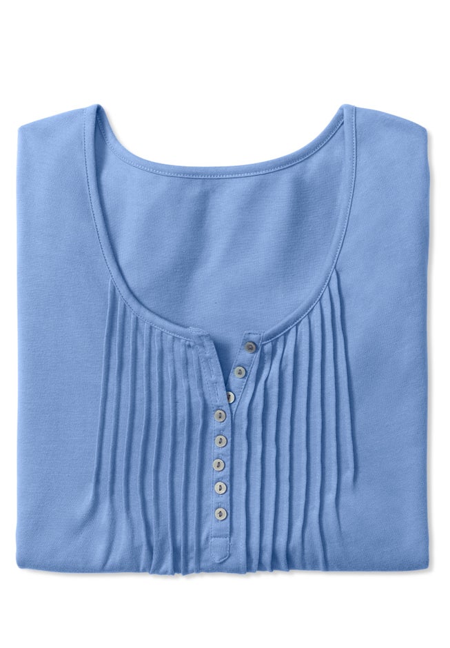 7-Day Three-Quarter Sleeve Pintucked Henley Tunic image number 4