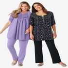 7-Day Three-Quarter Sleeve Pintucked Henley Tunic image number null