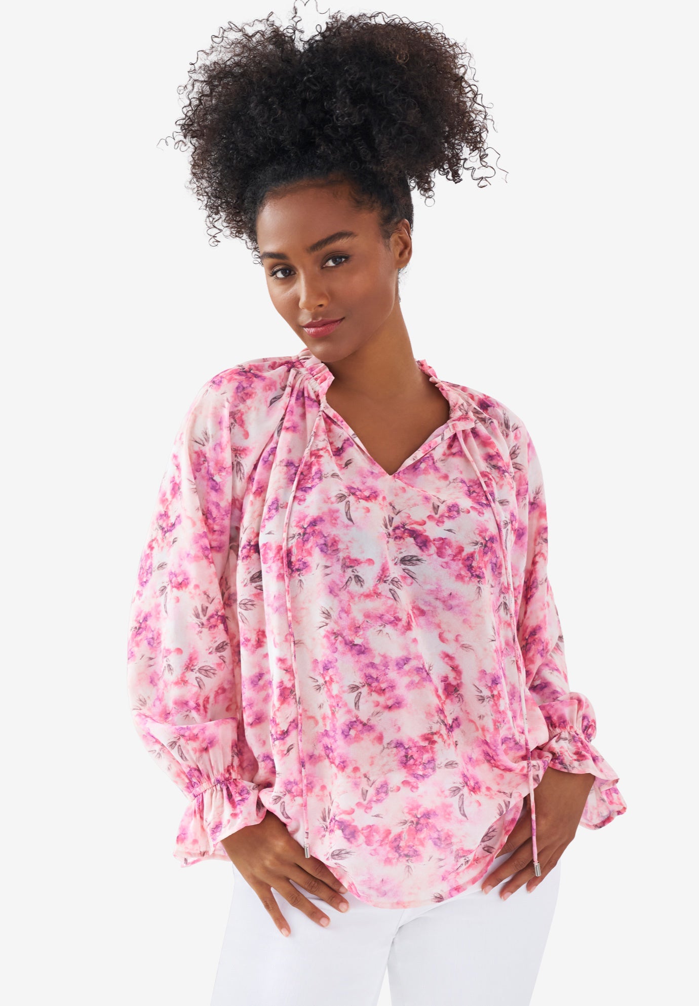 Keyhole Ruffle Trim Blouse image number 0