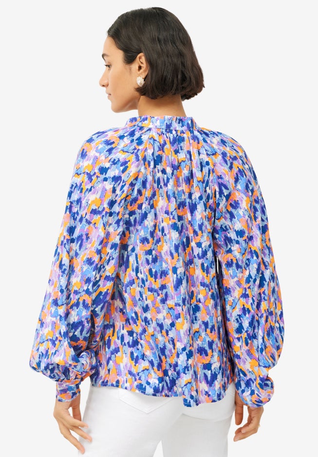 Notch Neck Blouson Sleeve Blouse image number null