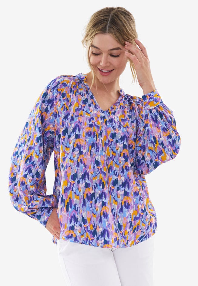 Notch Neck Blouson Sleeve Blouse image number null