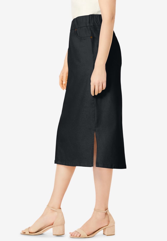 Comfort Waist Stretch Denim Midi Skirt image number 2