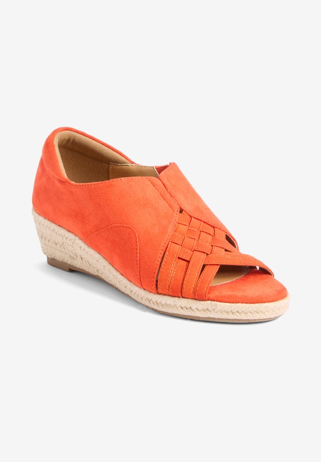 Chic Beckett Espadrille Suede Bungee Straps, Red Orange Ellos