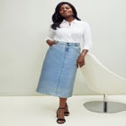 True Fit Stretch Denim Midi Skirt image number null
