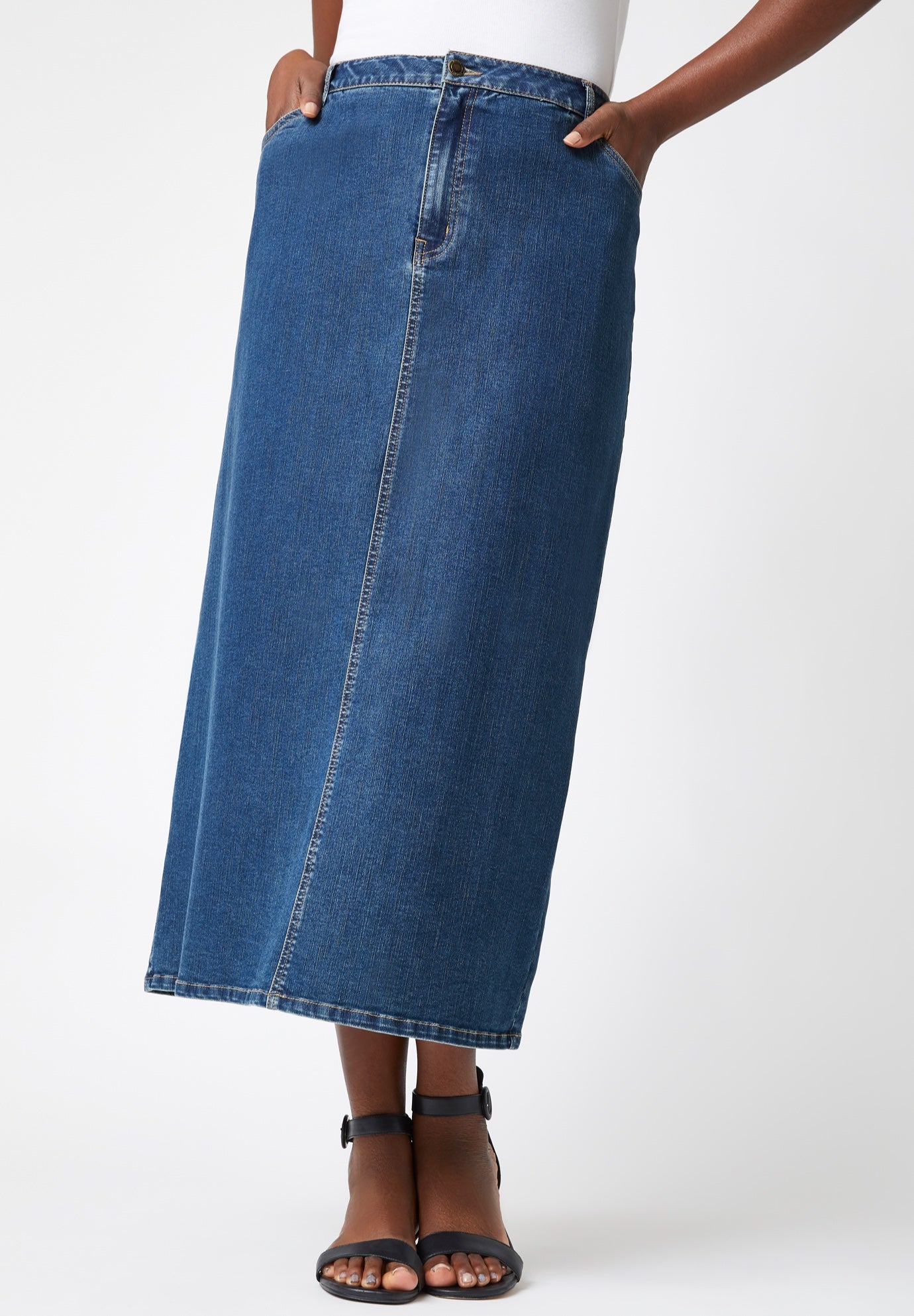 True Fit Stretch Denim Midi Skirt image number 0