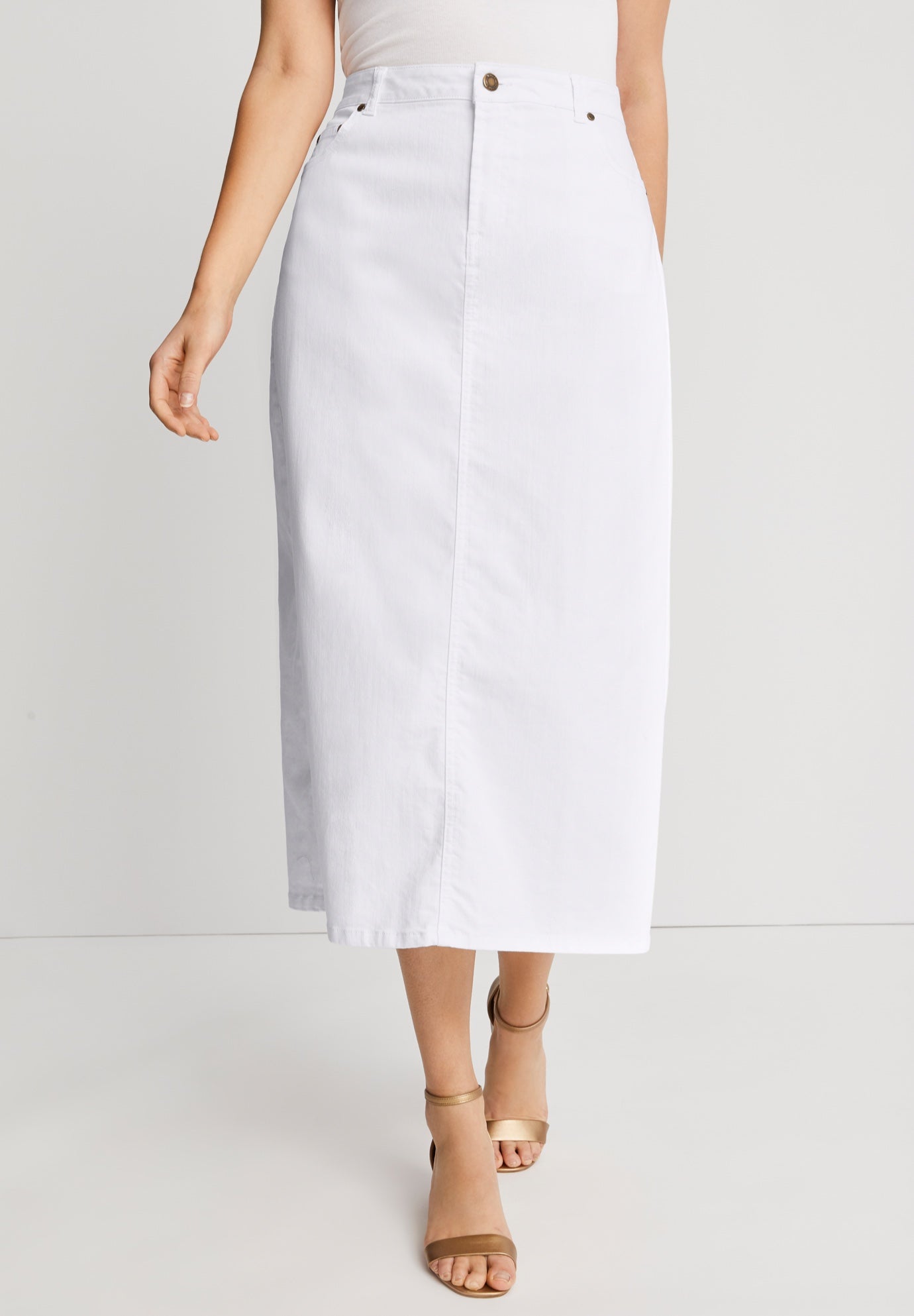 True Fit Stretch Denim Midi Skirt image number 0