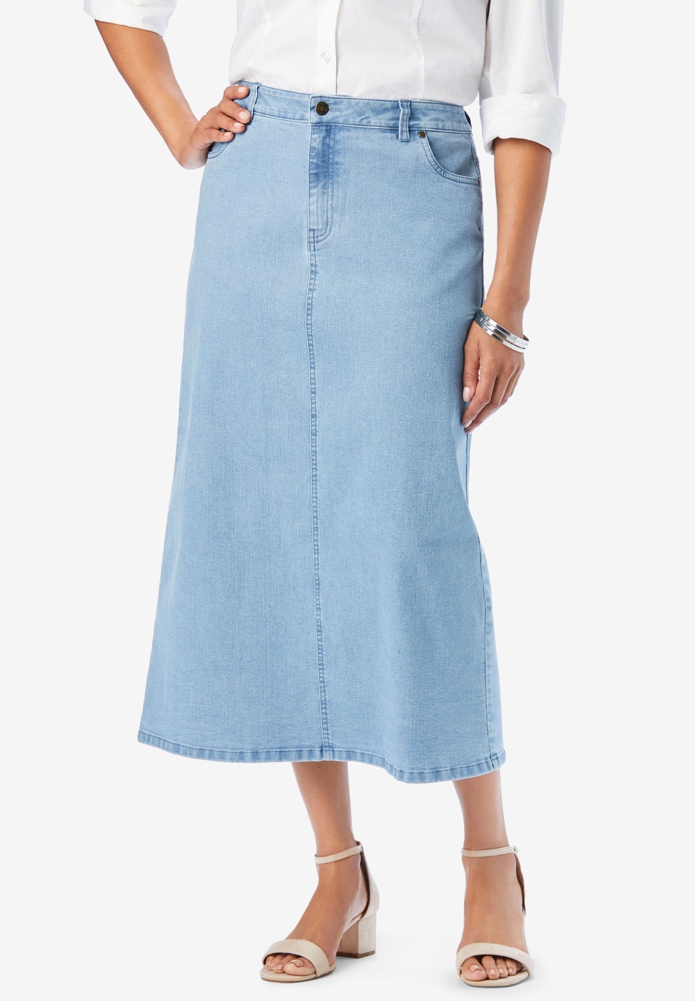 True Fit Stretch Denim Midi Skirt image number 0