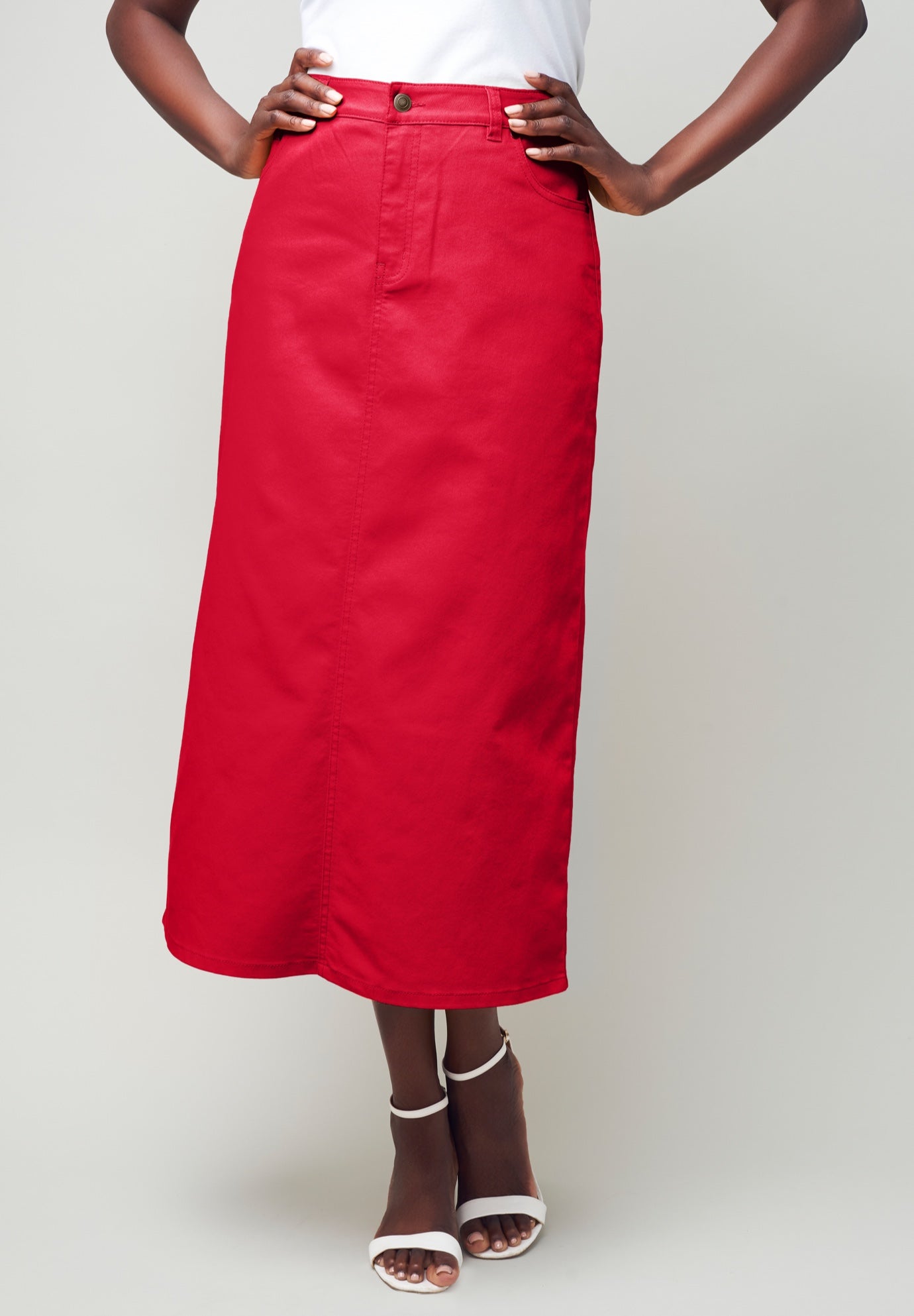 True Fit Stretch Denim Midi Skirt image number 0