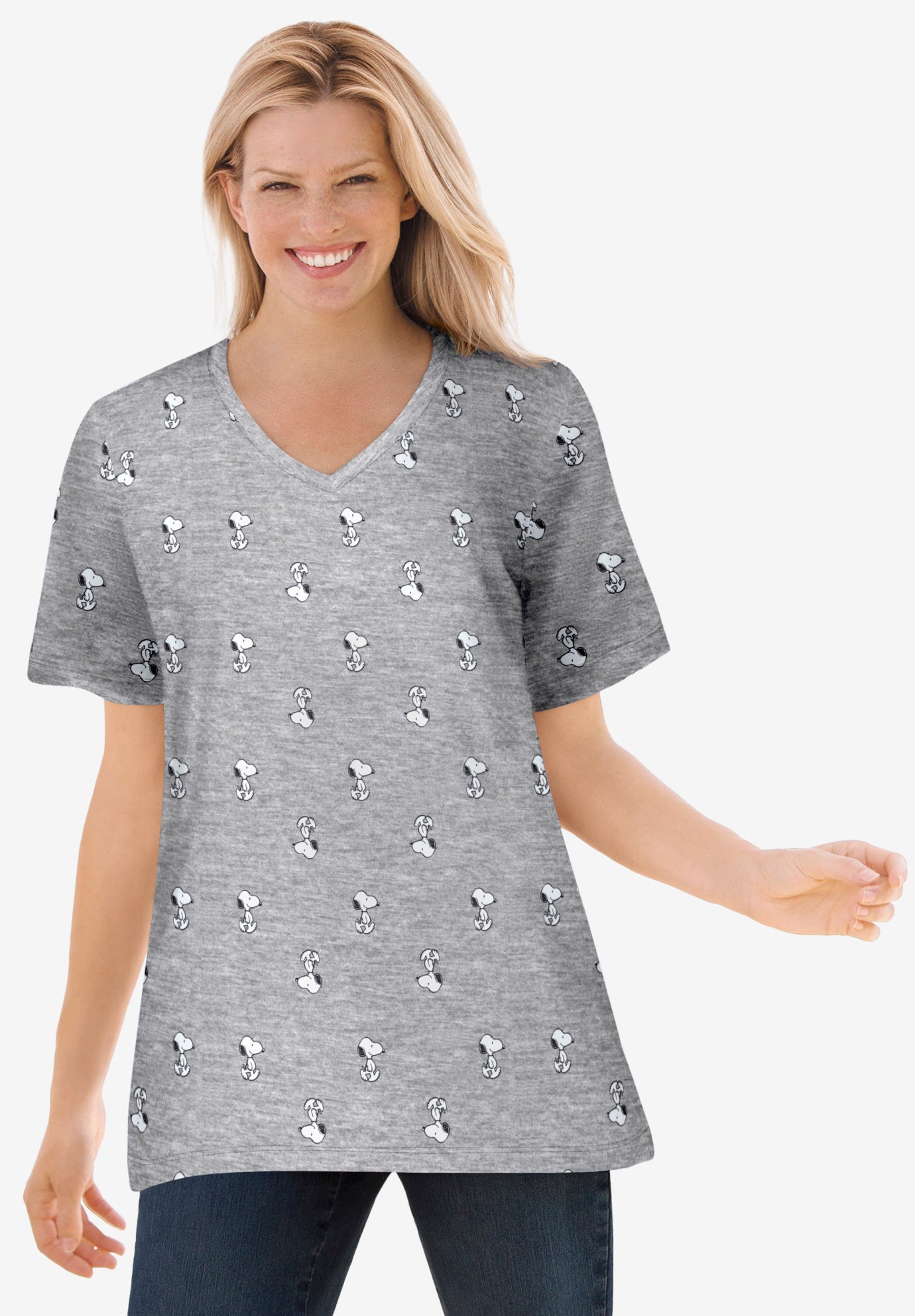 Peanuts Short Sleeve V-neck Snoopy Tee image number 0