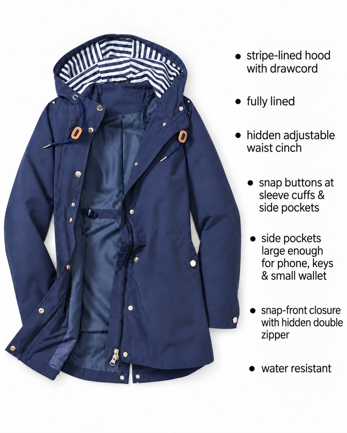 Water-Resistant A-Line Snap-Front Hooded Raincoat image number 2