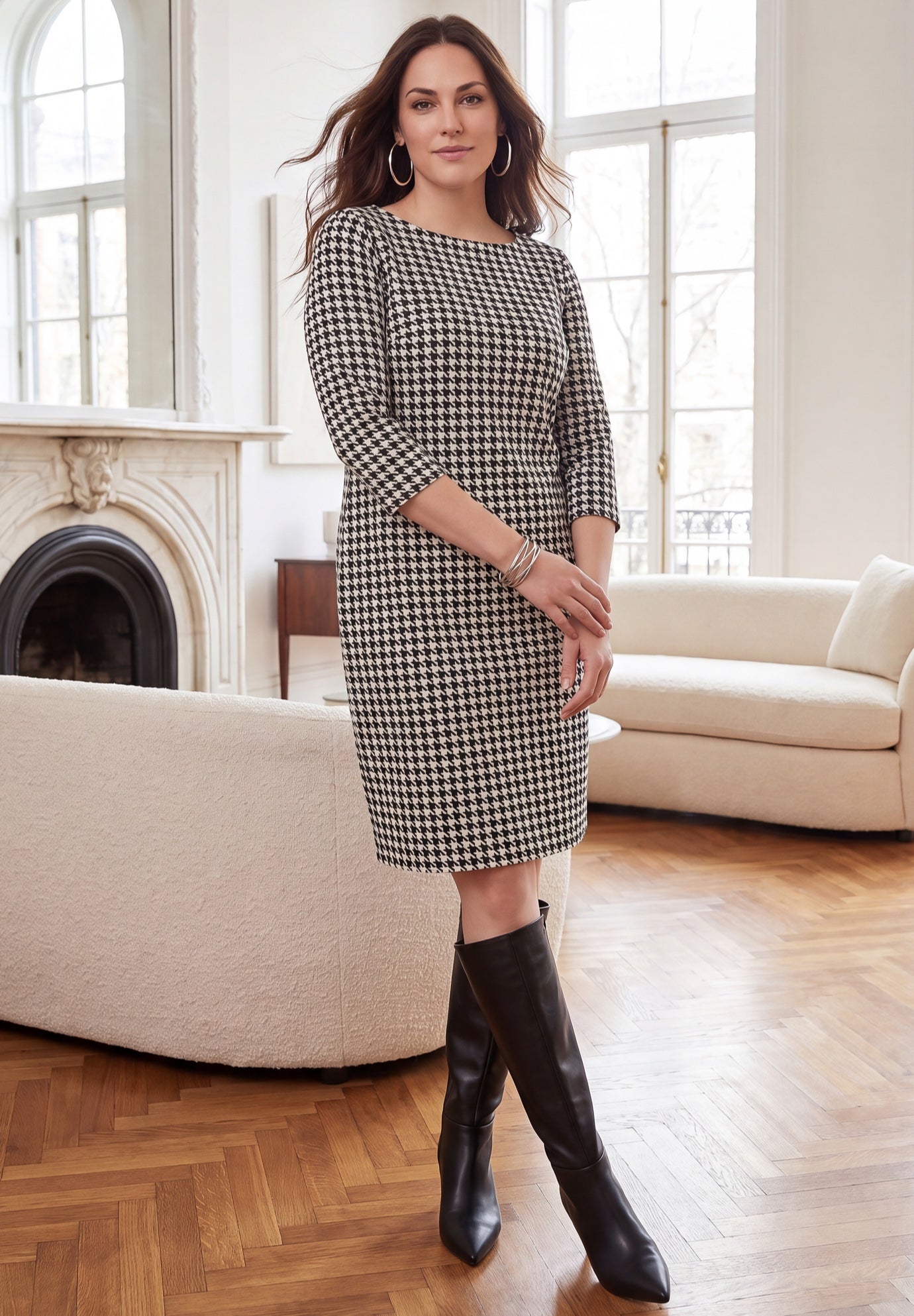 Stretch Cotton Boatneck Shift Dress image number 0