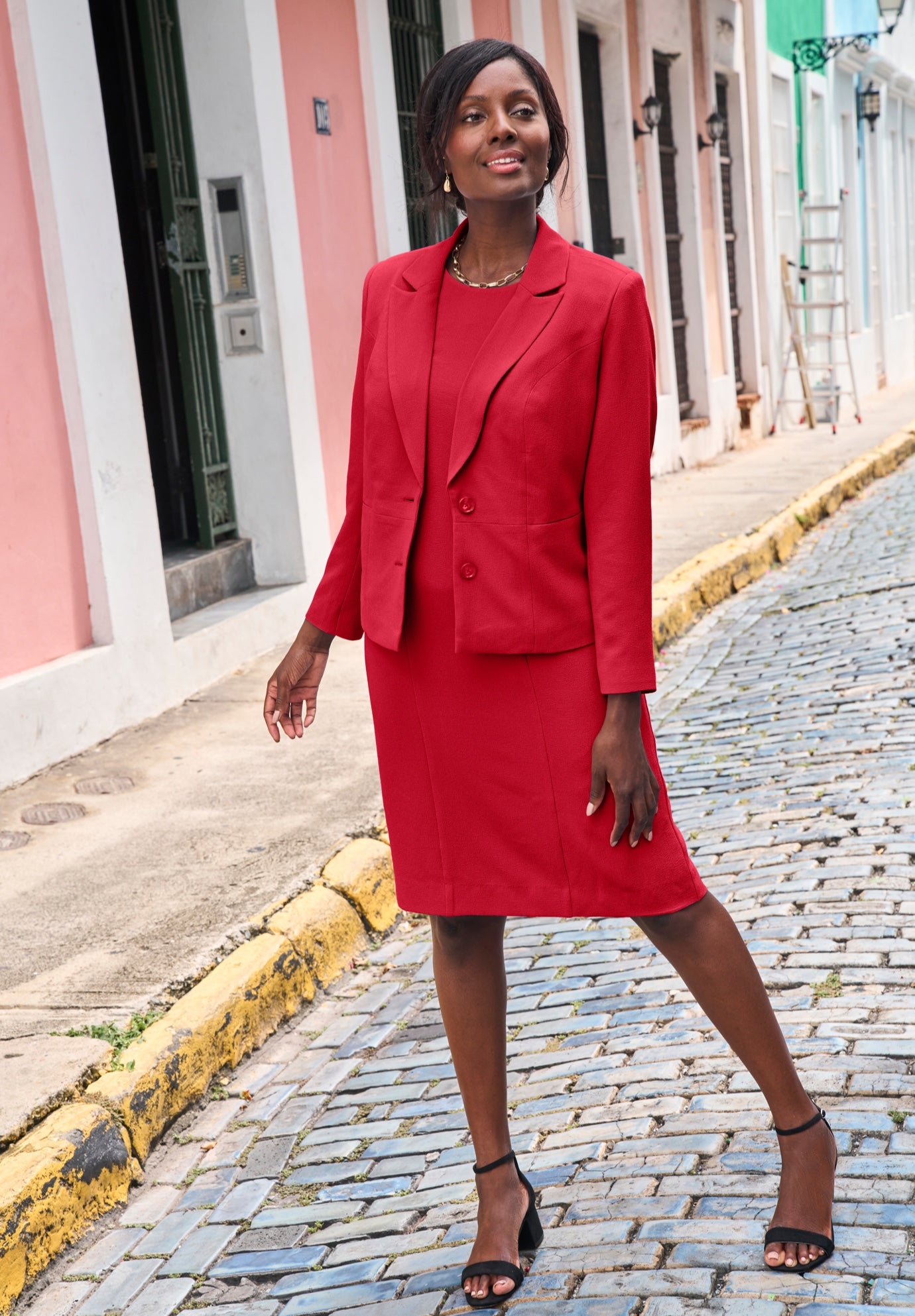 2-Piece Stretch Crepe Single-Breasted Jacket Dress image number 0