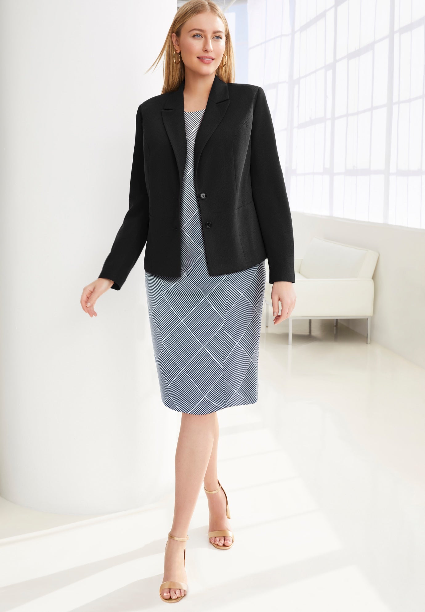 2-Piece Stretch Crepe Single-Breasted Jacket Dress image number 0