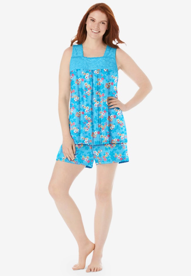 Lace-Trim Short Pajama Set image number null
