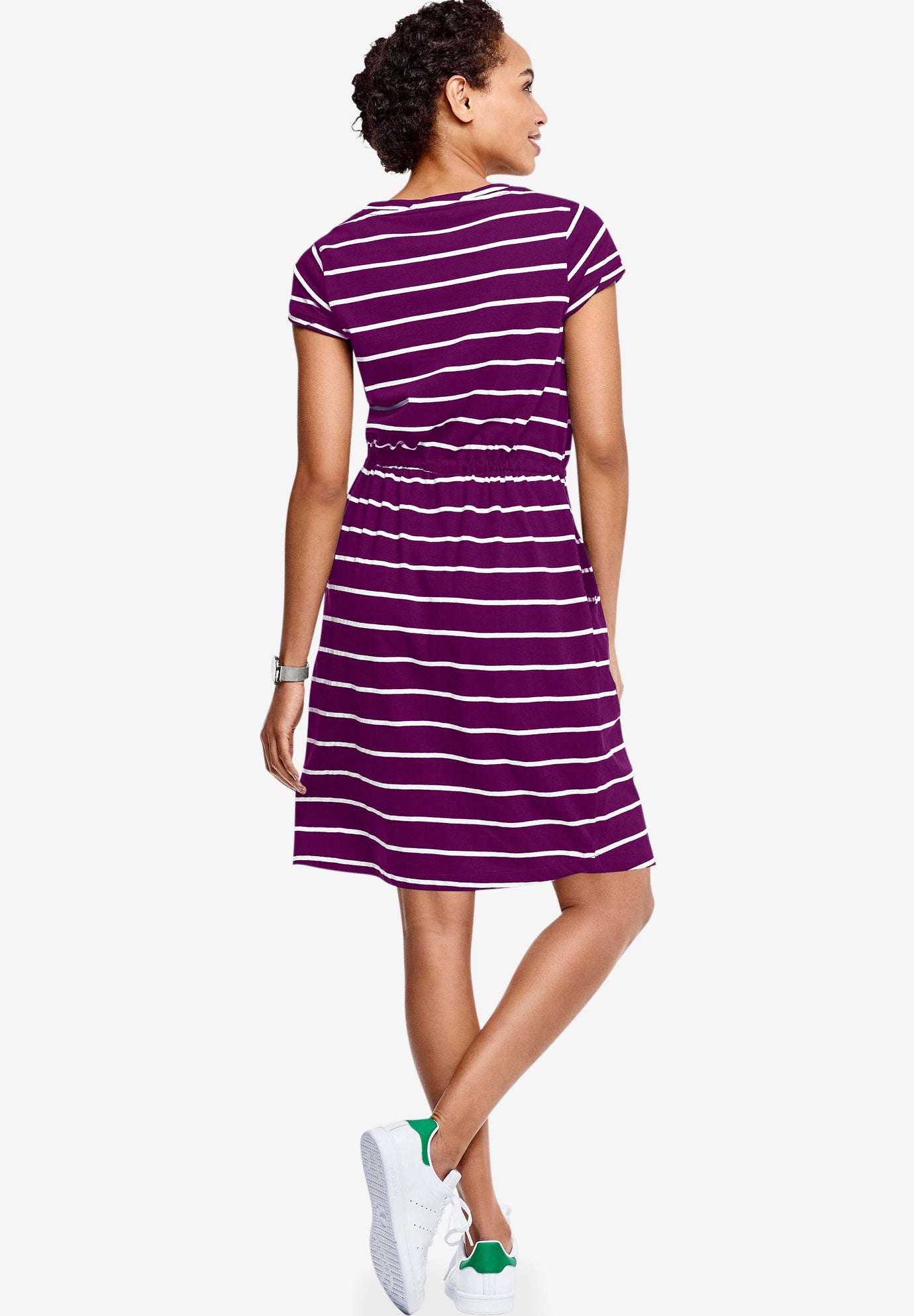 Cotton Jersey Knit Cinched-Waist Drawstring Midi Dress image number 1