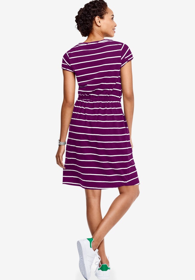 Cotton Jersey Knit Cinched-Waist Drawstring Midi Dress image number 1