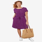 Cotton Jersey Knit Cinched-Waist Drawstring Midi Dress image number null