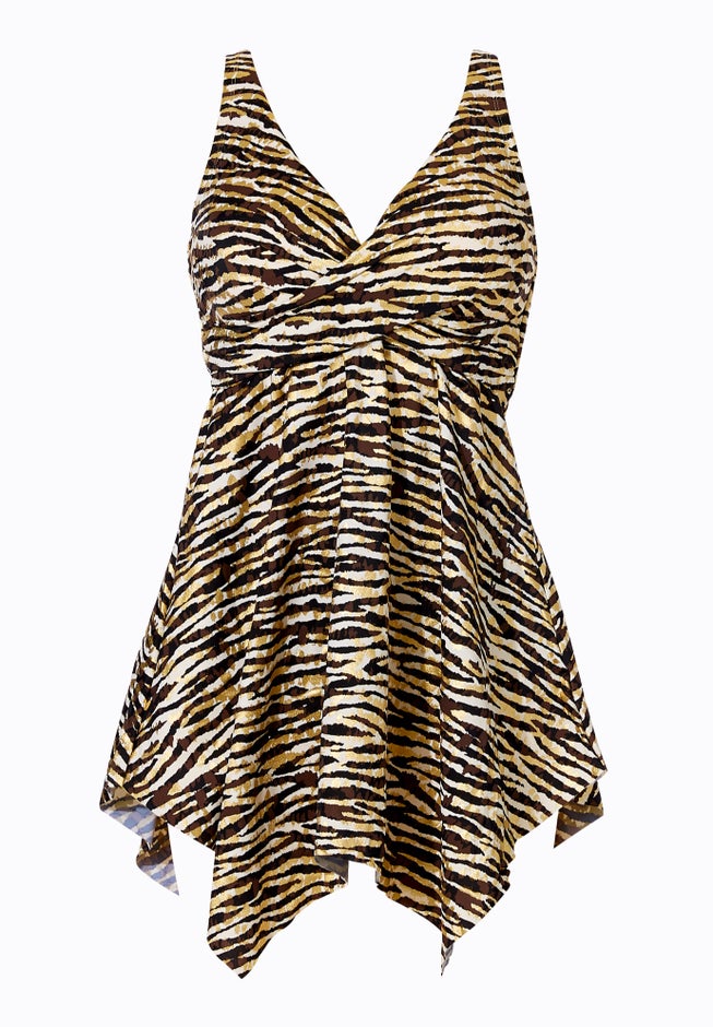 Handkerchief-Hem Twist-Front Tummy Control Two-Piece Swim Dress image number 4