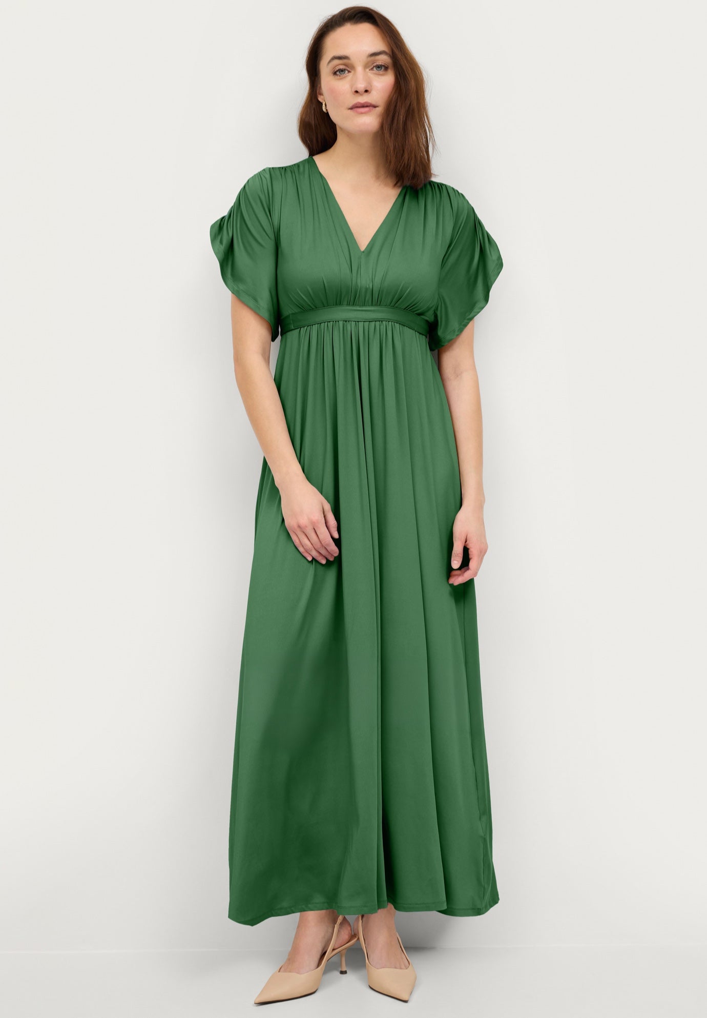 Stretch Knit Fit And Flare Elbow-Length Sleeve Tie-Back Maxi Dress image number 0
