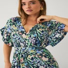 Stretch Knit Fit And Flare Elbow-Length Sleeve Tie-Back Maxi Dress image number null