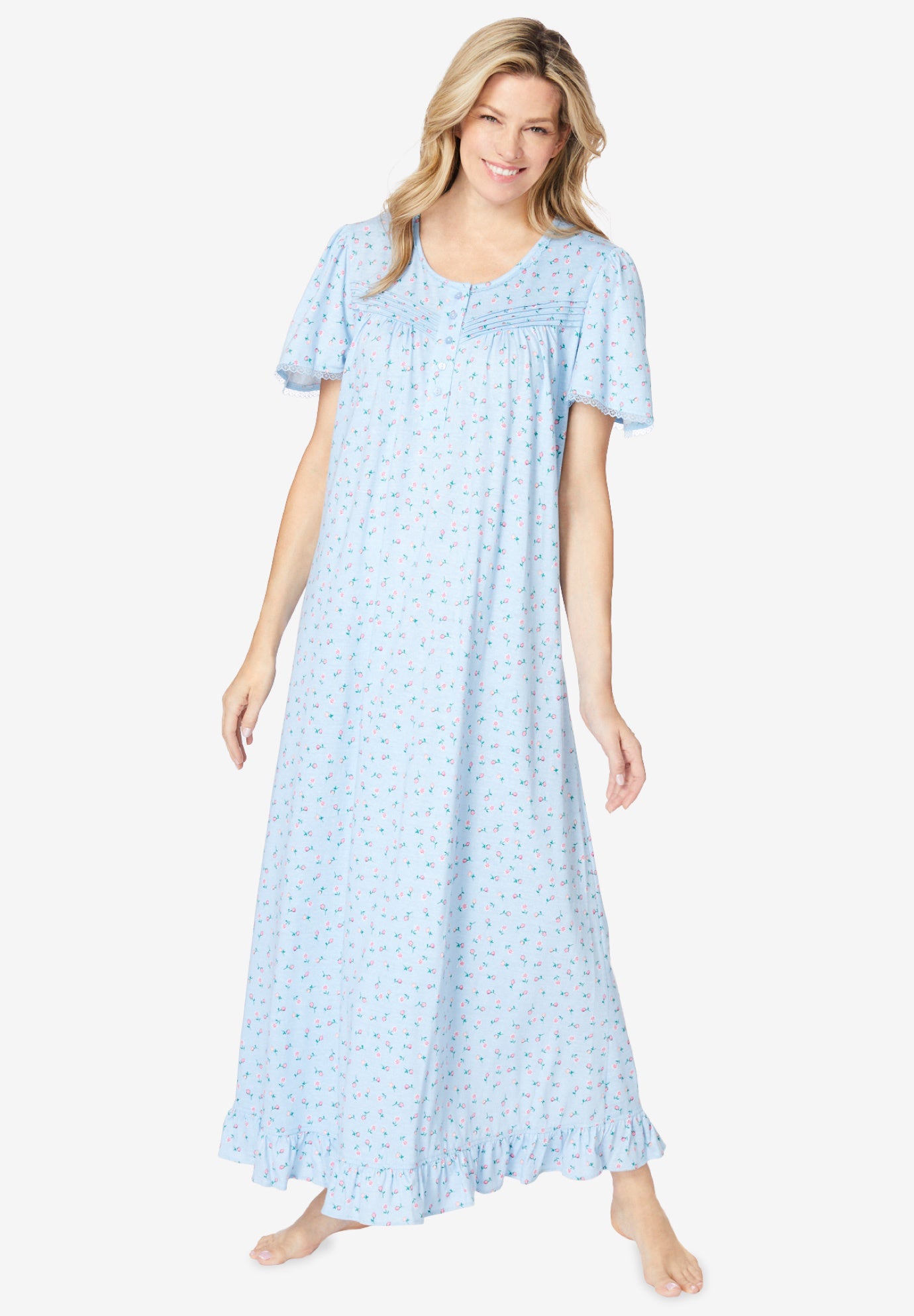 Long Floral Print Cotton Gown image number 0