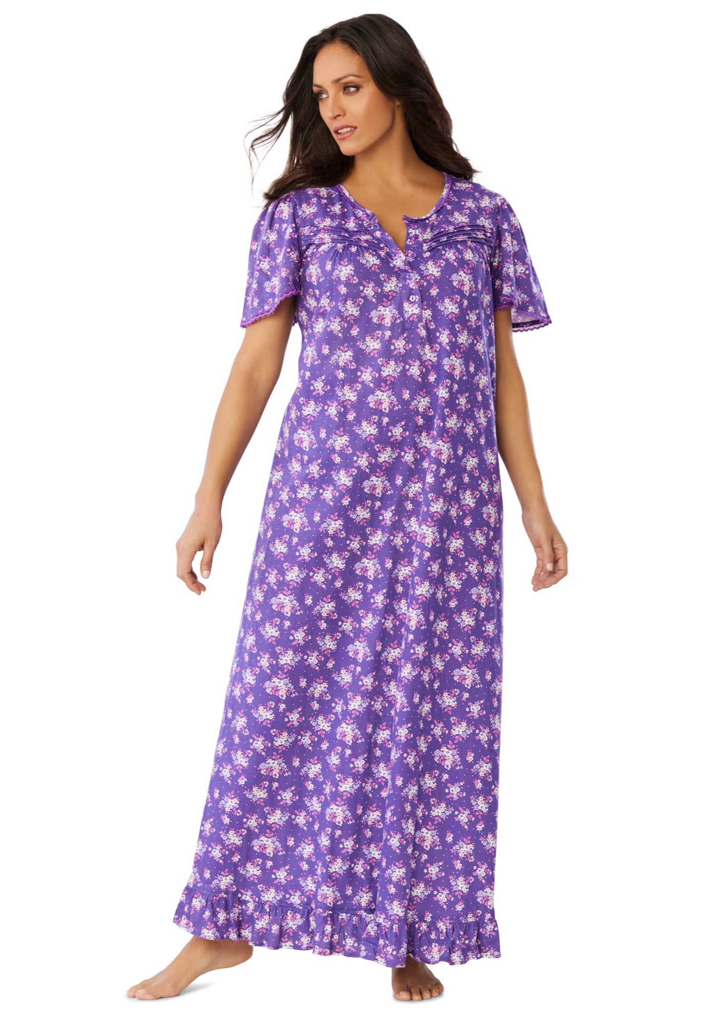 Long Floral Print Cotton Gown image number 0