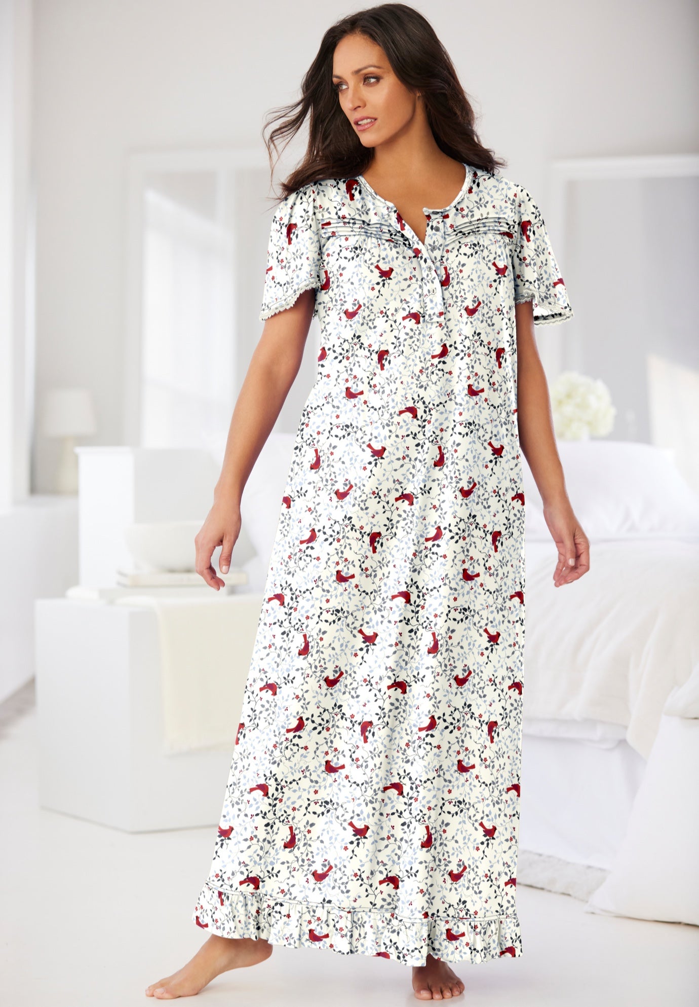 Long Floral Print Cotton Gown image number 7