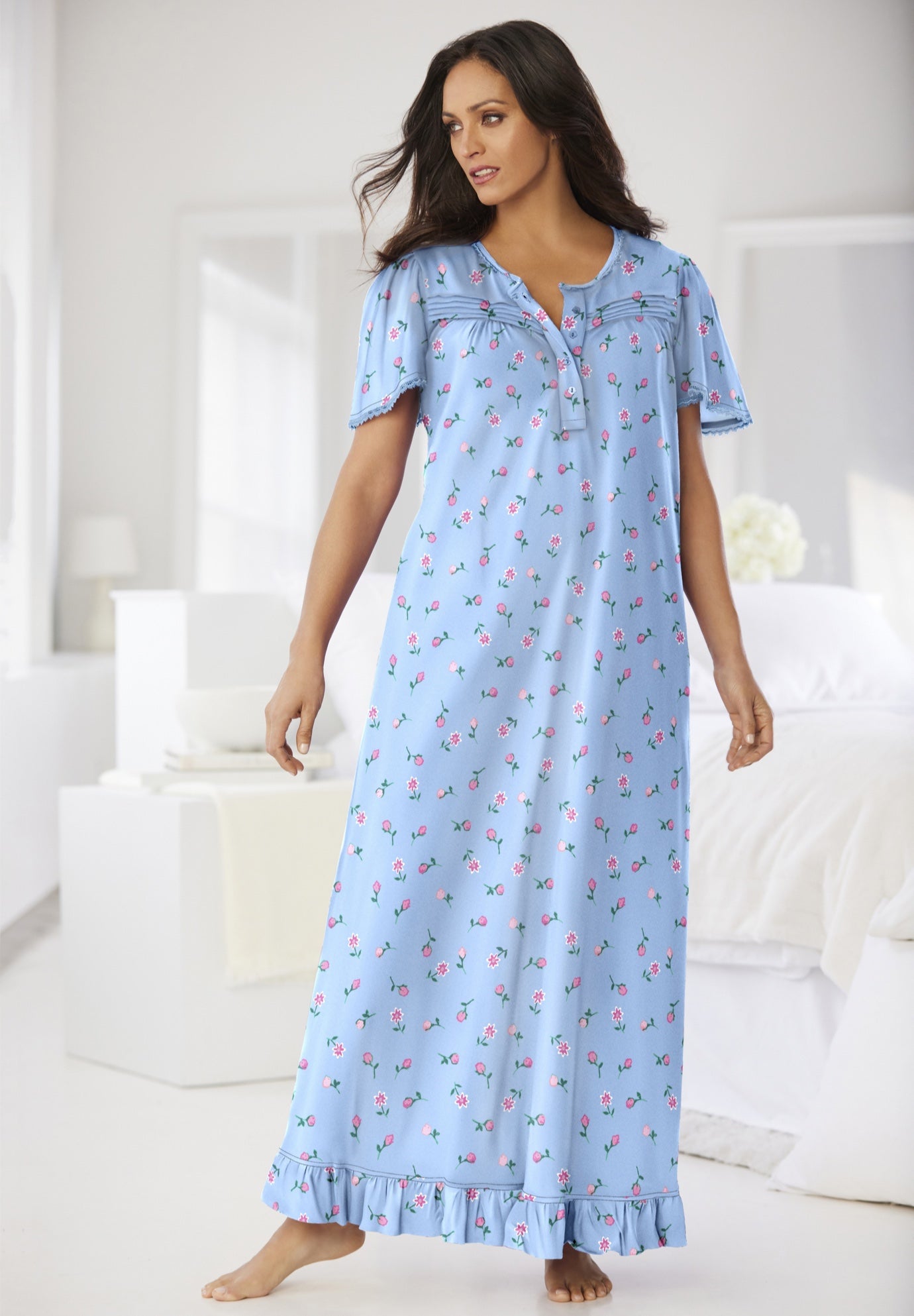 Long Floral Print Cotton Gown image number 0