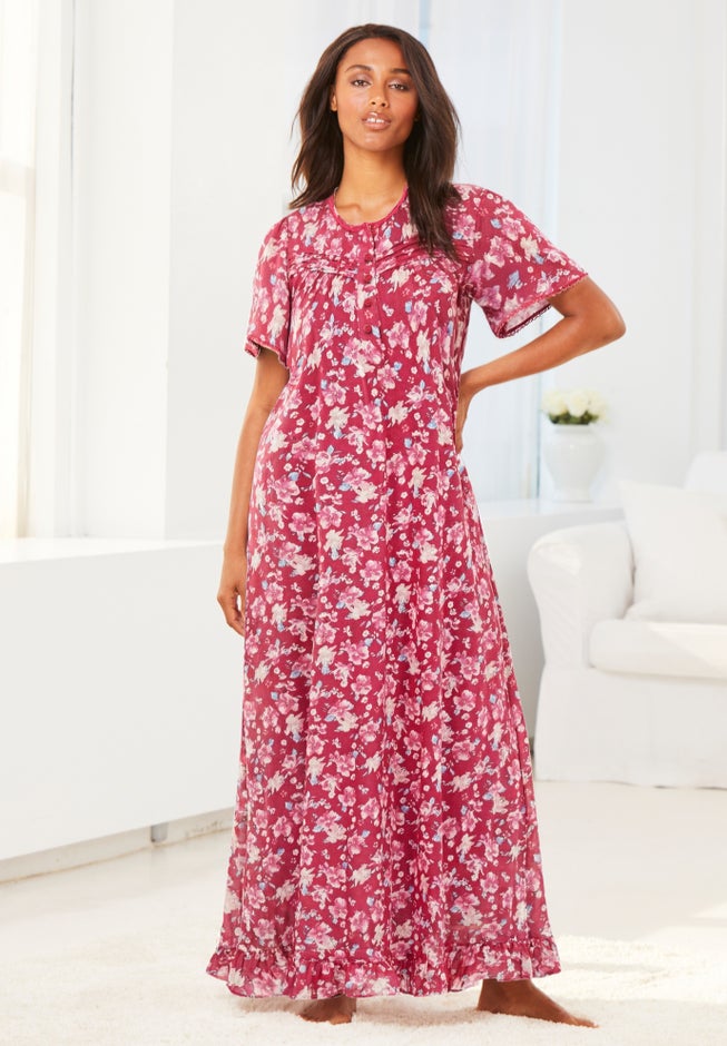 Long Floral Print Cotton Gown image number 6