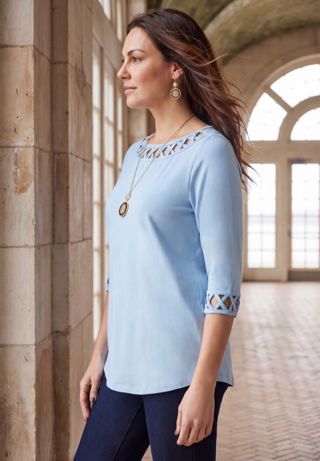 Stretch Cotton Lattice Boatneck Tunic image number 2