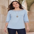 Stretch Cotton Lattice Boatneck Tunic image number null
