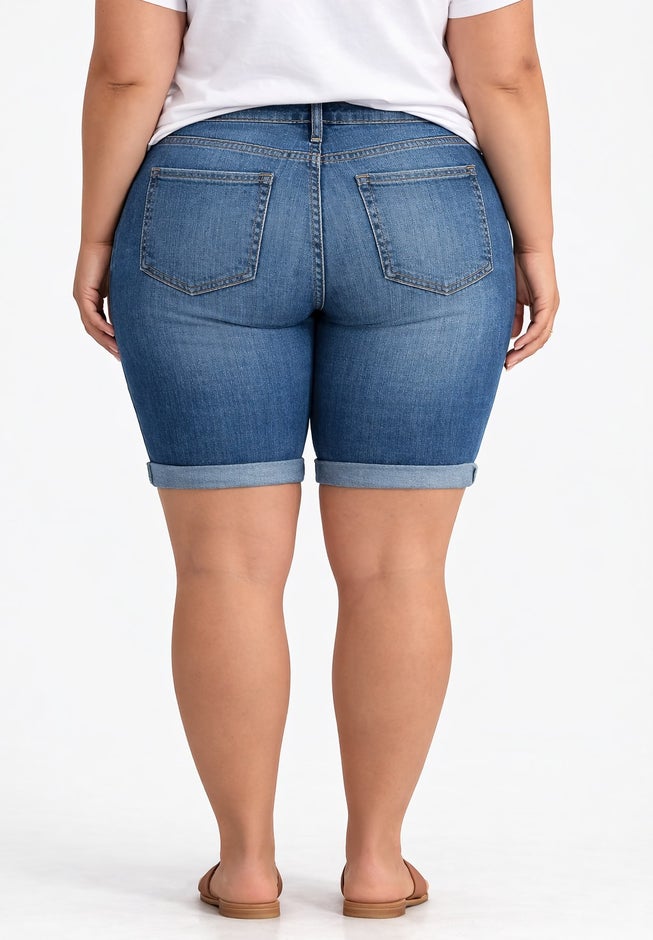 Mid-Rise Stretch Denim Bermuda Shorts image number 1