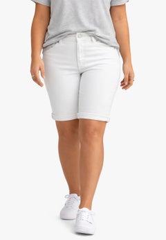 Mid-Rise Stretch Denim Bermuda Shorts