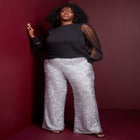 Curvie Fit Sequin Wide-Leg Pants image number null