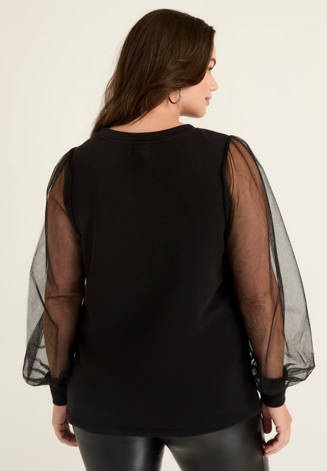 Puff-Sleeve French Terry Sweatshirt image number null