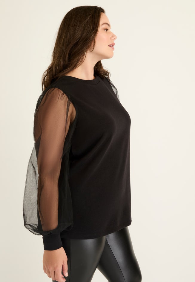 Puff-Sleeve French Terry Sweatshirt image number null